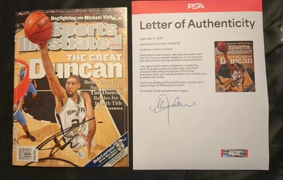 Tim Duncan Signed No Label Sports Illustrated Magazine San Antonio Spurs PSA LOA - Image 1 of 2