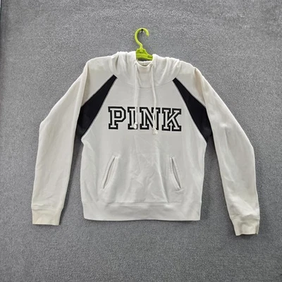 РОЗОВЫЙ Victoria's Secret женщин толстовка с капюшоном L белый Colorblock логотип длинным рукавом - Изображение 1 из 4