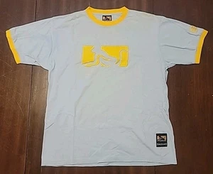 Vintage Y2K DrunknMunky Yellow Embroidered Logo Powder Blue Large T-Shirt - Picture 1 of 13