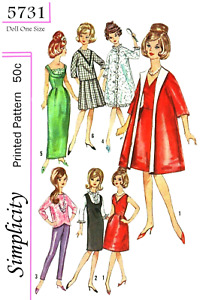 Reproduction de motifs de vêtements Barbie vintage 1964, simplicité 5731