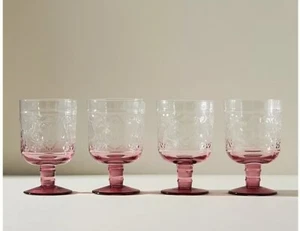 Anthropologie Wine Glass Set Of 4 cranberry colour - Picture 1 of 3