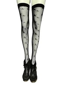 Lippenbekenntnis Goth Emo Punk Black Star Strümpfe Strumpfwaren Overknee Halloween - Bild 1 von 6