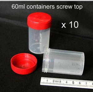 10 x 60ml graduated plastic screw cap container specimen storage sample craft - Picture 1 of 1