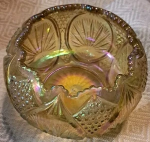 Fenton Gold Amber Glass Rose Bowl Regency Pattern Carnival Iridescent - Picture 1 of 4