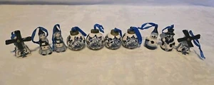 10x Vintage Holland Blue Hand Painted Christmas Ornaments - Picture 1 of 10