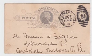 TurtlesTradingPost - Philadelphia, PA 1881 "10" cartolina annullata a mano - Foto 1 di 2