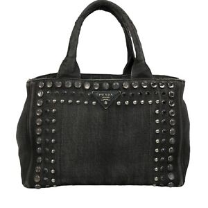 PRADA Bag Handbag Tote Black Denim Canapa 204 Authentic