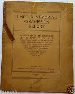 Lincoln Memorial Commission Report Original 1913 Government Printing - Picture 1 of 12