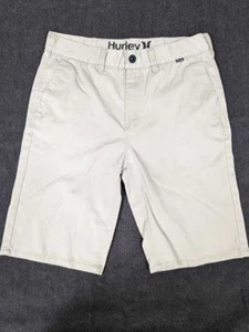 HURLEY Boy's Shorts Size 18 Beige Zip Up Pockets Buttons Mismatch on Back Pocket - Picture 1 of 14