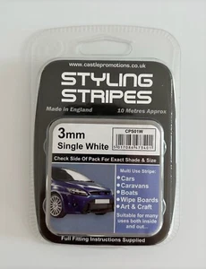 White 3mm x 10mtr Self Adhesive Car Pin Stripe Coach Tape Syling Stripe - Picture 1 of 1