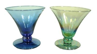 2~BAR~IRIDESCENT~Footed~4oz~MARTINI~Hand Made~GLASSES~4.5"x4.75"~VGC - Image 1 of 4