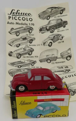 SHELL METAL SCHUCO PICCOLO 1/90 DKW 3/6 ROUGE IN BOX #01351 + dépliant - Photo 1/4
