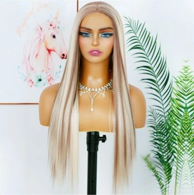 Peluca Rubia Luz Cálida Mezcla HD Frontal Encaje Cabello Humano Mezcla Destacados Luces bajas Foto 1 de 4