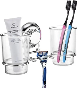 MaxHold No-Drilling Suction Cup Double Toothbrush Tumbler Holder - Vaccum Syste - Picture 1 of 8
