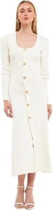 Maxi Vestido Blanco M Rosa Sin Fin Con Botones Nuevo con Etiquetas - Imagen 1 de 6