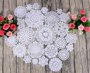 Vintage Cotton Handmade Crochet Doilies Cup Mat Snowflakes Motifs 2-7 inches - Picture 1 of 7
