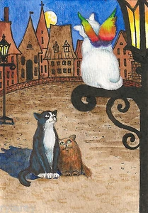 IMPRESIÓN DE PINTURA ACEO ESMOQUIN GATO NEGRO RYTA PUENTE ARCO IRIS ÁNGEL NAVIDAD Arte Popular - Imagen 1 de 1