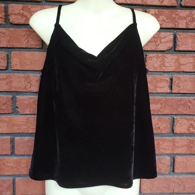 Banana Republic Velvet Cami Size M Black Drape Front Lined Cowl Neck Goth Witchy - Image 1 of 4