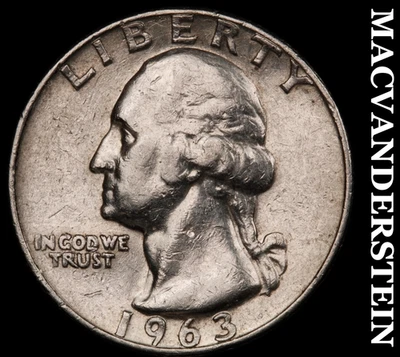 1963-D Silver Washington Quarter - Scarce  Better Date  No Reserve  #F8188 - Image 1 of 2