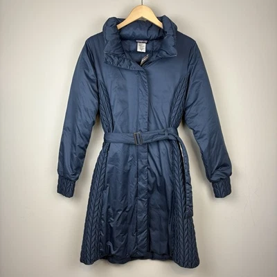 Casaco acolchoado Patagonia raro Sasha com cinto Parka feminino novo com etiquetas azul M - Imagem 1 de 4