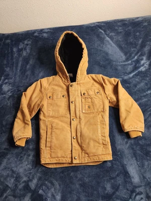 VTG Carhartt Canvas Quilted Lined Barn Chore Jacket Youth Small Brown Hooded EUC - Image 1 of 4