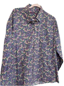 Alan Flusser Men's 2XL Preppy Dress Shirt Paisley Floral Designer Purple - Picture 1 of 9