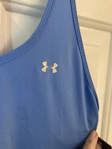 NWT Size XL Under Armour Knit Top Solid Blue Tank Racerback Heat Gear - Picture 1 of 8