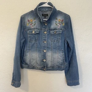 Chaqueta vaquera de camionero New Look para dama talla mediana bordada floral - Imagen 1 de 10