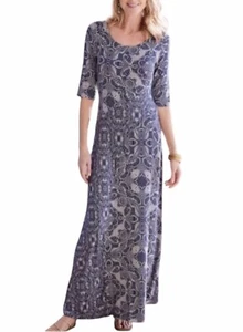 Soft Surroundings Juliette Jersey Maxi Dress Navy Tile Pattern Petite Sz Large - Picture 1 of 10
