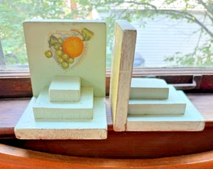Vintage Primitive Art Deco Cottagecore Wooden Bookends OOAK - Picture 1 of 11