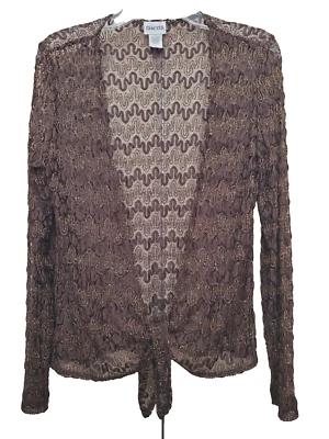 Chaqueta Topper Chico's Marrón/Dorado Malla Transparente Cintura Atada Talla 2 Grande Foto 1 de 4