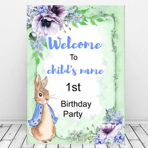 Peter Rabbit 1er Cumpleaños-Letrero de Bienvenida Estampado-Bebés Cumpleaños Fiesta Decoración - Imagen 1 de 3