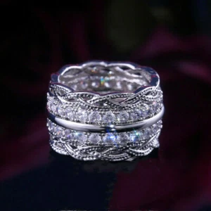 Hermoso anillo de joyería de zafiro plateado redondo blanco simulado para mujer talla 6-10 - Imagen 1 de 6