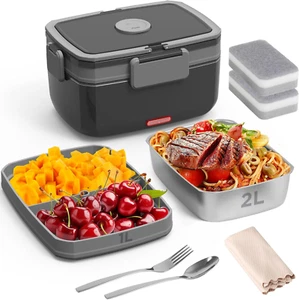 Electric Lunch Box Food Heater with 2L Stainless Steel & 1L PP Fruit Container B - Picture 1 of 7