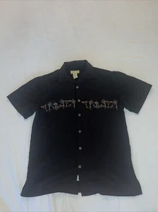 Trader Bay Tropical Black Shirt Embroidered Palm Tree's and Drink's Mens Small - Picture 1 of 9