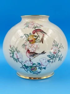 Lenox Serenade Large Ivory Round Globe Vase Birds and Flowers Gold Trim 7” Tall - Picture 1 of 11