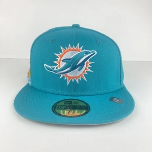 New Era Miami Dolphins Fitted Cap 7 1/4 Embroidered Beach Pattern - Picture 1 of 7