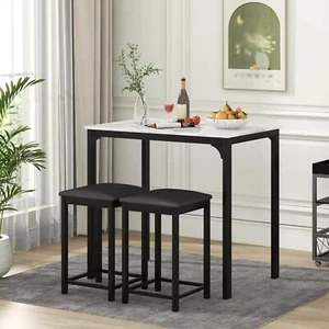 3 PCS Counter Height Dining Set Faux Marble Table and 2 Chairs Kitchen Bar New - Picture 1 of 9