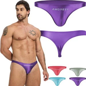 AMORESY Hombre Cintura Baja Traje de Baño Calzoncillos Brillantes Tanga Ropa Interior Calzoncillos Elastizados - Imagen 1 de 44