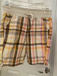 Arizona Girl's Size 8 Peach Yellow Plaid Shorts Drawstring - Picture 1 of 3