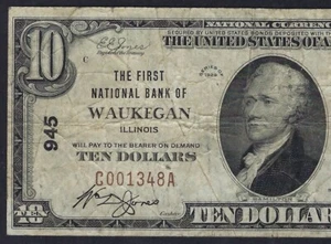 🇺🇸 IL 1929 $10 ♚♚ WAUKEGAN, ILLINOIS ♚♚ PCGS FINE 15 - Picture 1 of 3