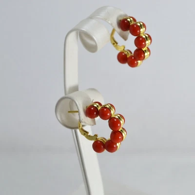 ORECCHINI  ARGENTO 925 DORATO CORALLO ROSSO  BOTTONE 6 mm MONACHINA AGHT 0966 D - Immagine 1 di 3