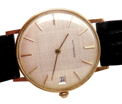Reloj WITTNAUER MECÁNICO FECHA Vintage Oro 14k RELOJ CORREA LAGARTO FUNCIONA Foto 1 de 4