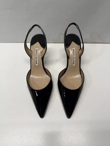 Manolo Blahnik Pointed Toe Slingback Heel Patent Leather Size 39.5 - Picture 1 of 20