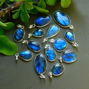 13 Pcs 180 Cts Labradorite Gemstone Silver Plated Pendant 19x35-13x23mm #R-12446 - Picture 1 of 7