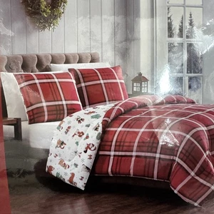 Christmas Collectibles Holiday Dogs Twin TXL Comforter Set Plaid Reversible New - Picture 1 of 6