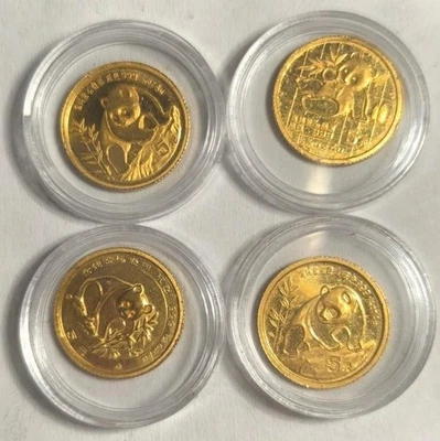 LOTE DE 4 MONEDAS PANDA ORO FINO 1/5 OZ Foto 1 de 2