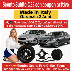 Ruotino Scorta Ford C-Max Focus Mondeo Volvo V40 V50 16” 5Fori Cric Chiave Sacca - Foto 1 di 13