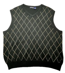 Saddlebred Pullover Weste Herren X-Large schwarz mit gelbem Rautenmuster Baumwolle - Bild 1 von 4
