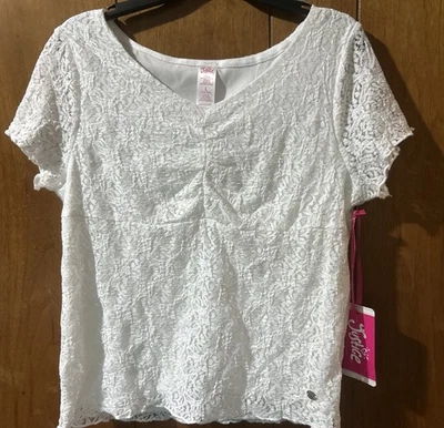 Justice Girls Layered Lace Top Color:Silver Fern White Lined Size L 12/14 - Image 1 of 4